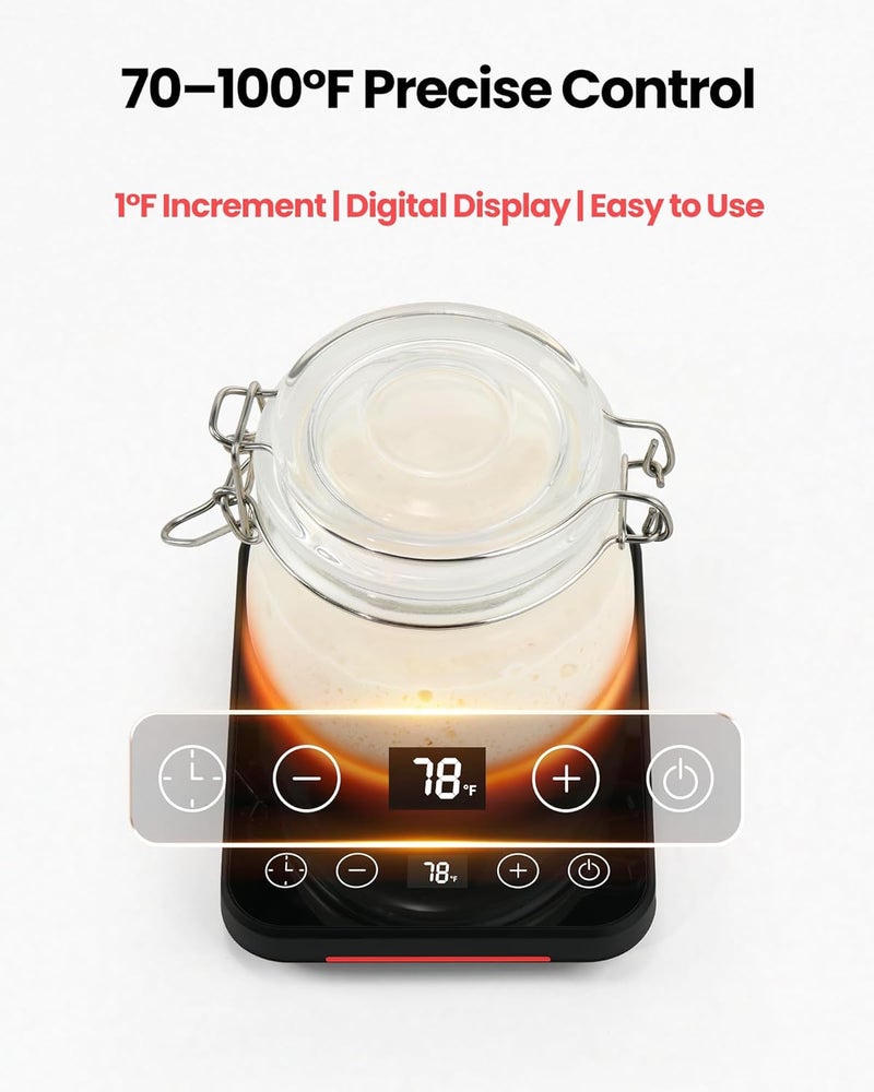 LIFVCNT Sourdough Starter Warmer, Auto On/Off Sourdough Heater with Digital Display, Adjustable Temp 70°F to 100°F & 1-12H Timer for Home Baking Fermentation - Image 2